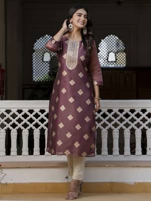 Purple embroidered silk blend salwar suit 1