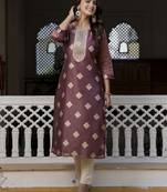 Purple embroidered silk blend salwar suit