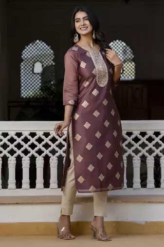 Purple embroidered silk blend salwar suit