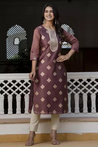 Purple embroidered silk blend salwar suit