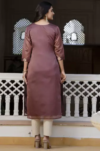 Purple embroidered silk blend salwar suit