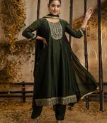 Green embroidered silk blend salwar suit