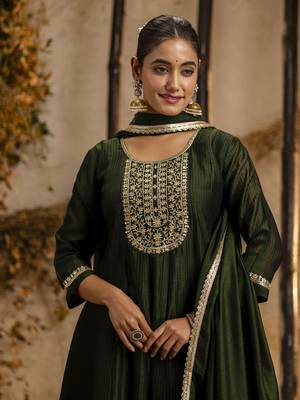 Green embroidered silk blend salwar suit 4