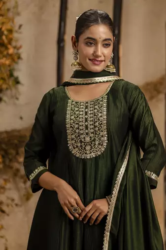 Green embroidered silk blend salwar suit