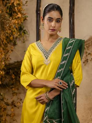 Yellow embroidered silk blend salwar suit 4