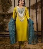 Lemon embroidered viscose rayon salwar suit