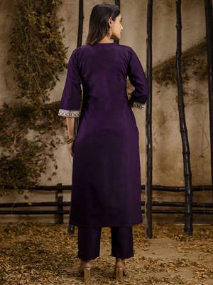 Purple embroidered viscose rayon salwar suit 4