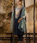 Teal embroidered viscose rayon salwar suit