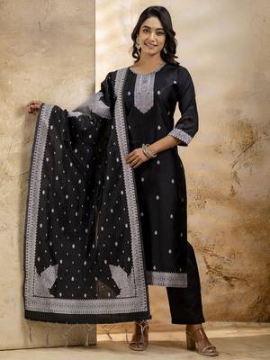 Black embroidered cotton blend salwar suit 1