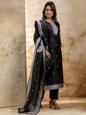 Black embroidered cotton blend salwar suit 2