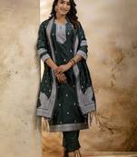 Green embroidered cotton blend salwar suit