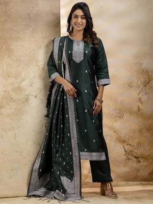 Green embroidered cotton blend salwar suit 4