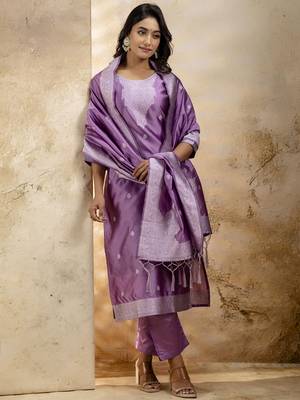 Lavender embroidered cotton blend salwar suit 1