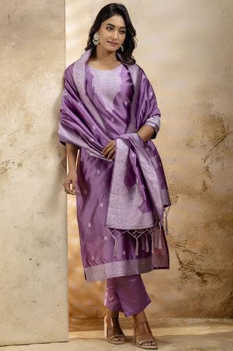 Lavender embroidered cotton blend salwar suit