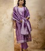 Lavender embroidered cotton blend salwar suit