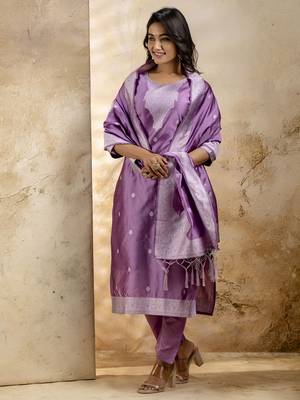 Lavender embroidered cotton blend salwar suit 3