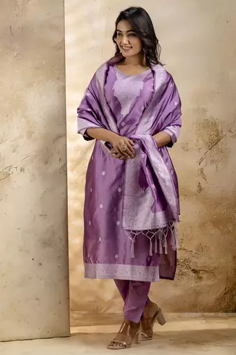 Lavender embroidered cotton blend salwar suit