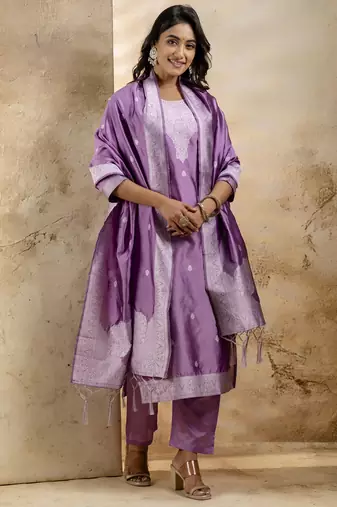 Lavender embroidered cotton blend salwar suit