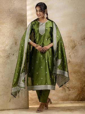 Mehendi embroidered cotton blend salwar suit 1