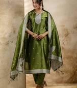 Mehendi embroidered cotton blend salwar suit