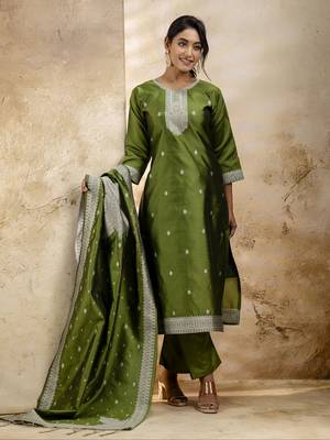 Mehendi embroidered cotton blend salwar suit 2