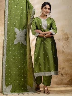 Mehendi embroidered cotton blend salwar suit 3