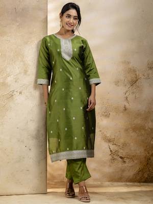 Mehendi embroidered cotton blend salwar suit 4