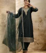 Green embroidered chanderi silk salwar suit