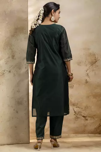 Green embroidered chanderi silk salwar suit
