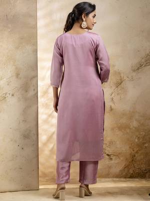 Lavender embroidered silk blend salwar suit 3