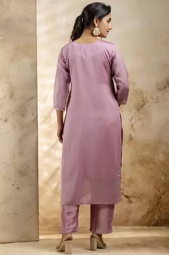 Lavender embroidered silk blend salwar suit