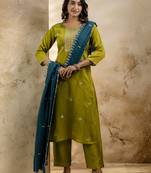 Mehendi embroidered silk blend salwar suit
