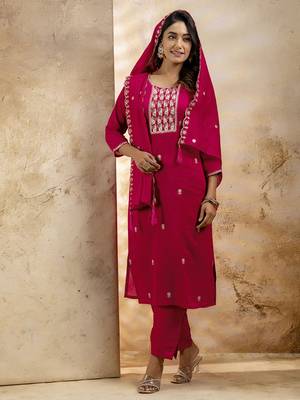 Pink embroidered silk blend salwar suit 1