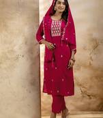 Pink embroidered silk blend salwar suit