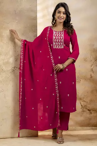 Pink embroidered silk blend salwar suit