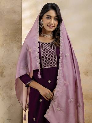 Purple embroidered silk blend salwar suit 3
