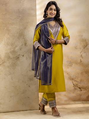 Lemon embroidered viscose rayon   salwar suit 1