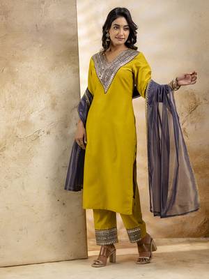 Lemon embroidered viscose rayon   salwar suit 2