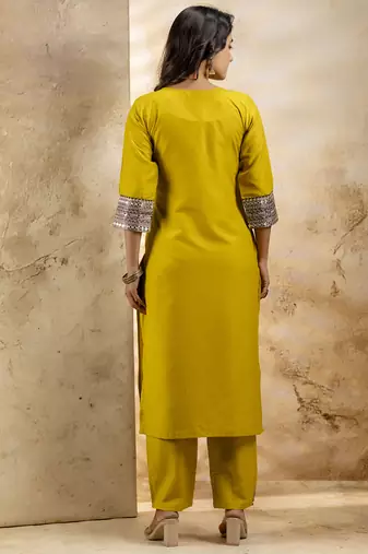 Lemon embroidered viscose rayon   salwar suit