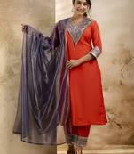 Peach embroidered viscose rayon   salwar suit