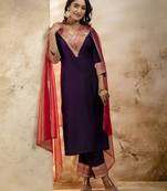 Purple embroidered viscose rayon   salwar suit