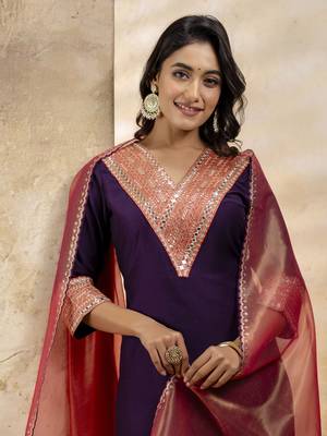 Purple embroidered viscose rayon   salwar suit 2