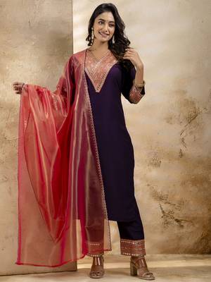 Purple embroidered viscose rayon   salwar suit 3