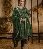 Green embroidered silk blend salwar suit