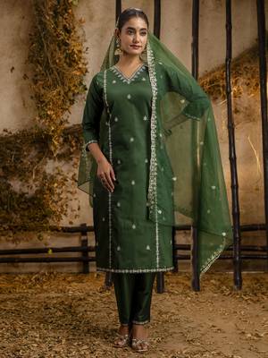 Green embroidered silk blend salwar suit 3