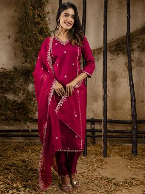 Maroon embroidered silk blend salwar suit 1