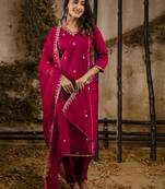Maroon embroidered silk blend salwar suit