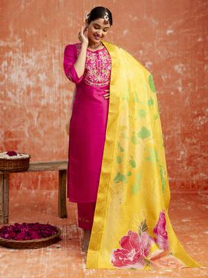 Pink embroidered silk blend salwar suit 1