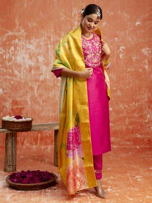 Pink embroidered silk blend salwar suit 2