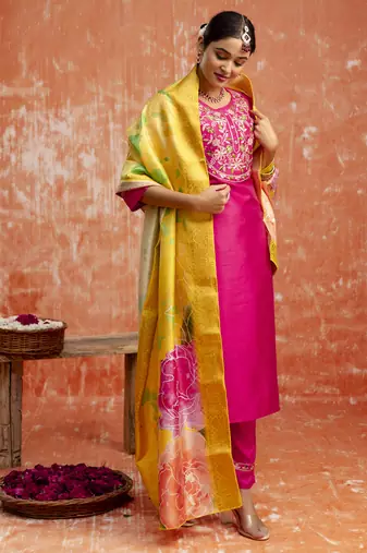 Pink embroidered silk blend salwar suit